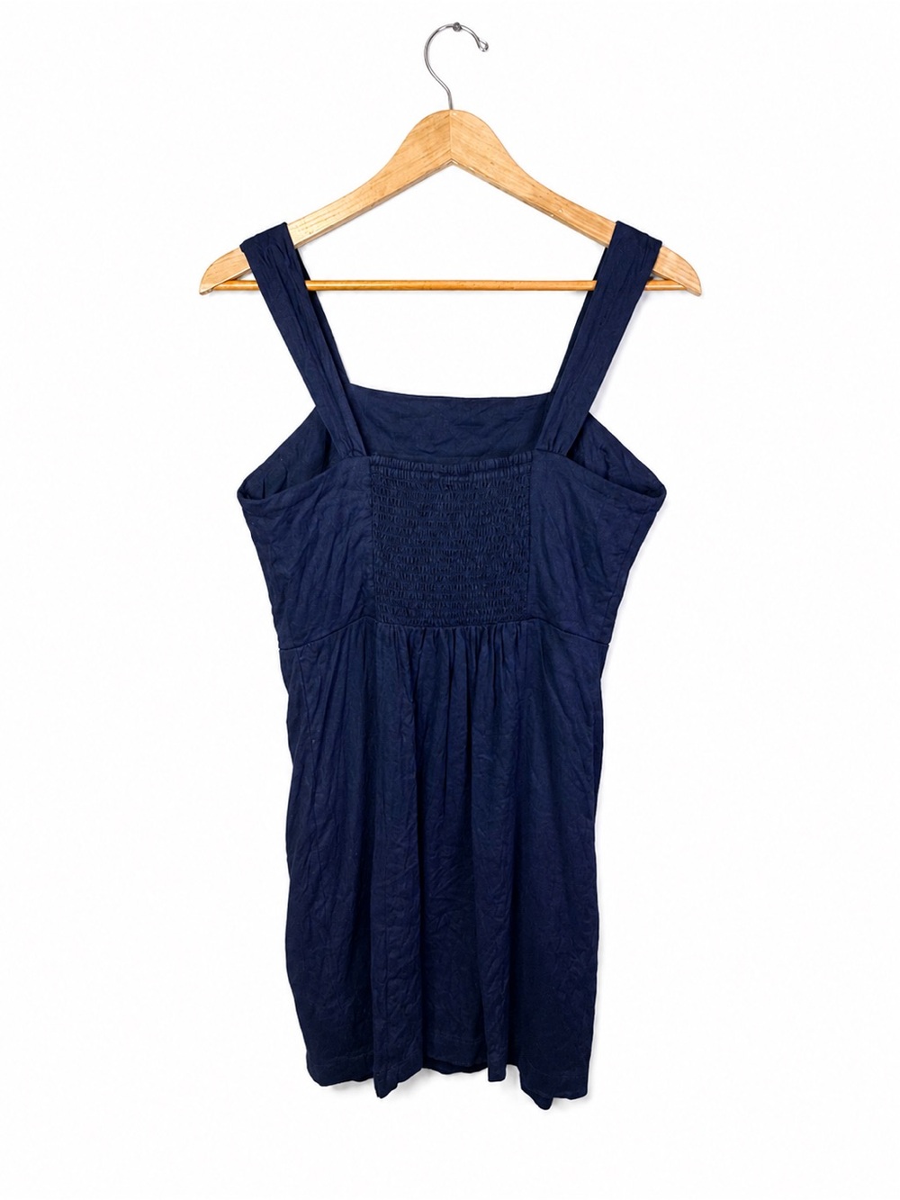 Halston Navy Linen Blend Square Neck Mini Dress Size 6 - Picture 3 of 6
